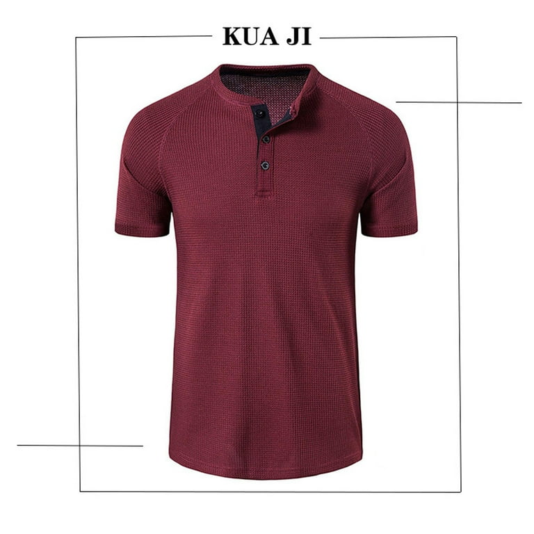 YYDGH Henley Shirts for Men Slim Fit Short Sleeve Basic T-Shirts Summer  Solid Color Casual Tee Brown M