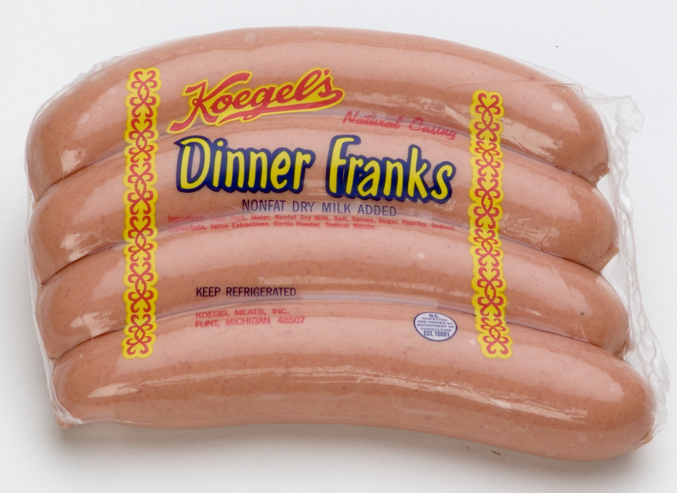 Koegel's Dinner Franks Natural Casing Hot Dog, 4 Count