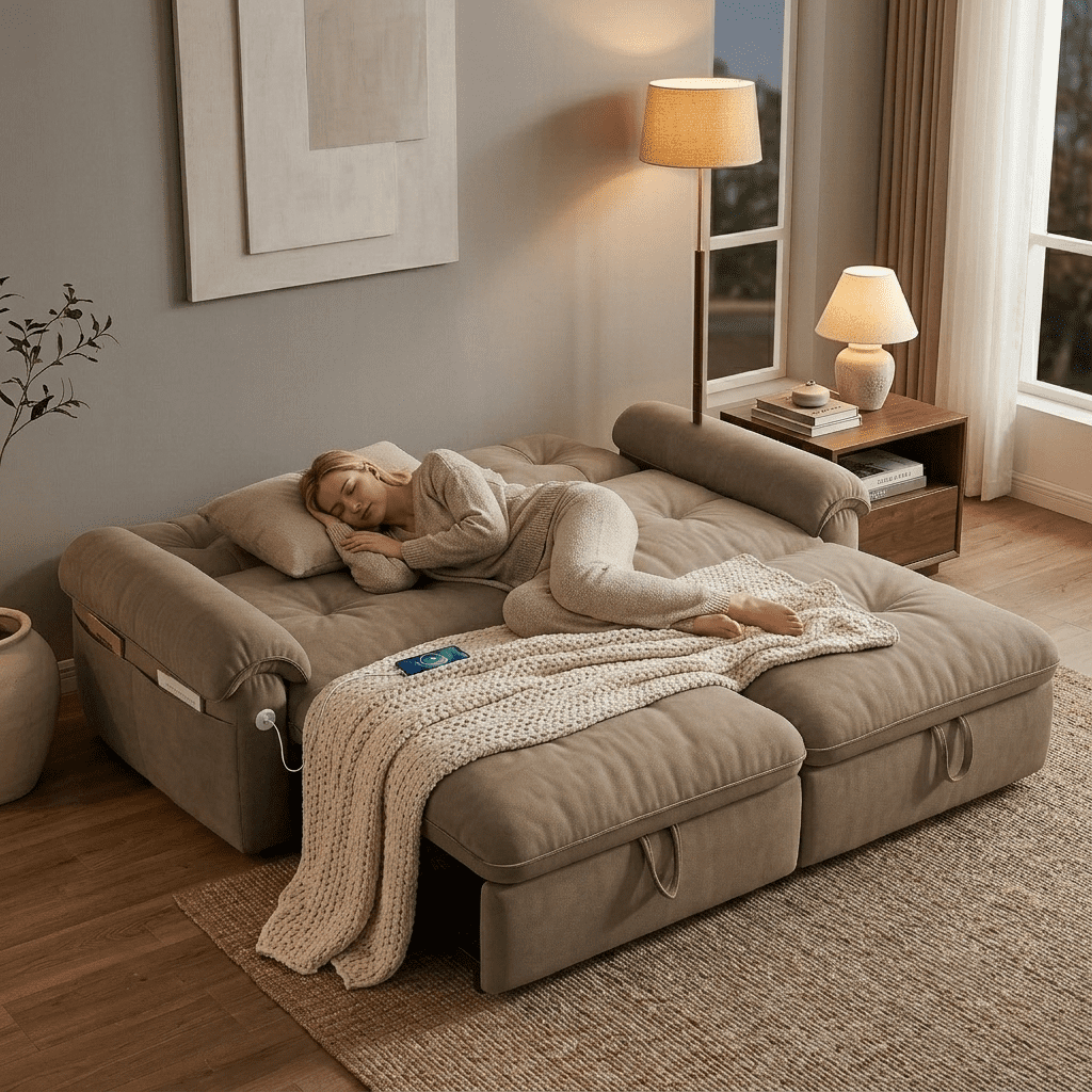 AISWORD 77"W Convertible Sleeper Sofa Bed,Velvet Pull-Out Loveseat Sofa Couch with USB Charging Port & Side Pockets,Modern Living Room Furniture for Small Spaces,Brown