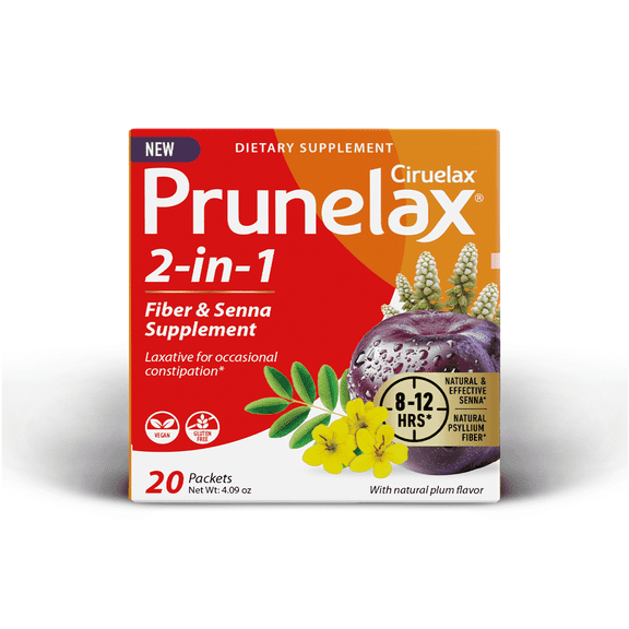 Prunelax Ciruelax 2-in-1 Fiber & Senna Laxative Powder, Plum, 20 Packets