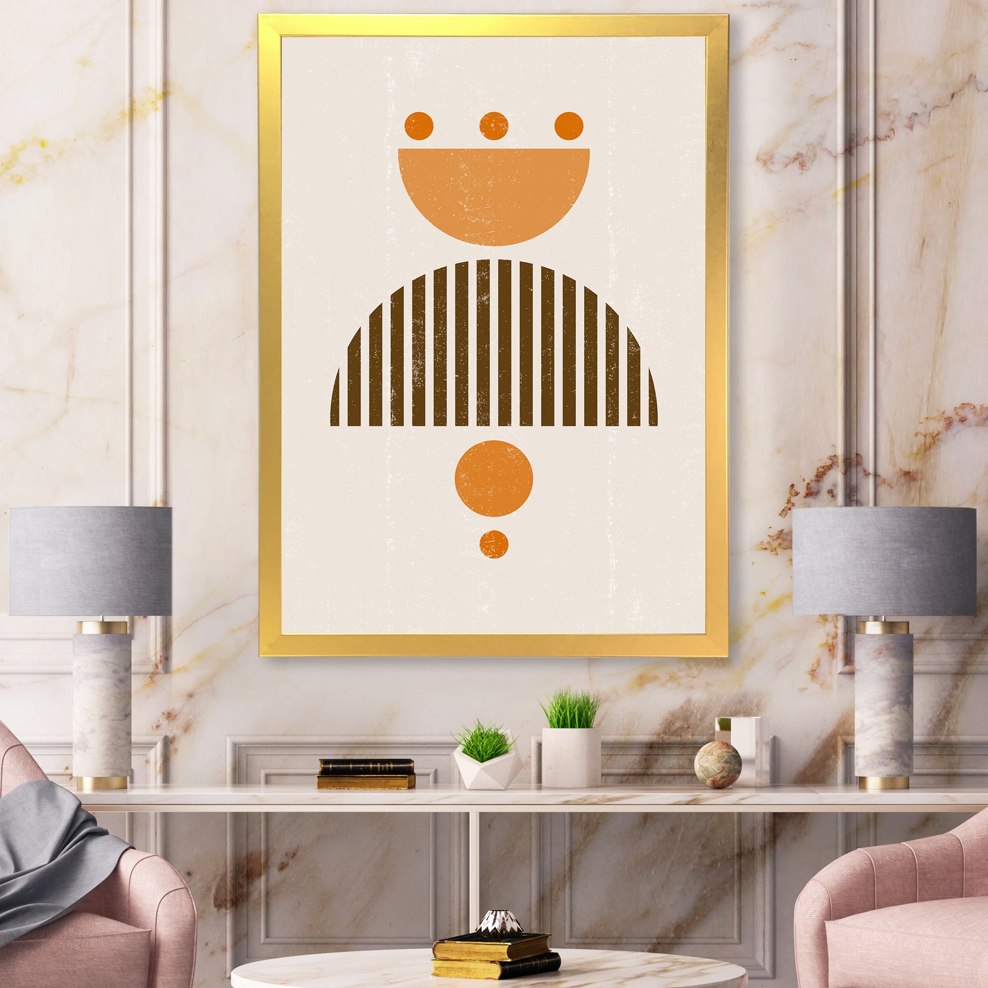 Designart 'Abstract Minimal Moon and Sun In Earth Tones II' Modern Framed Art Print