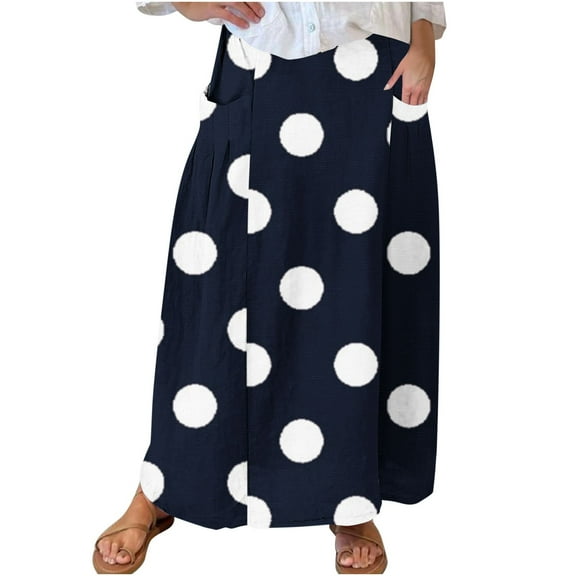 Generic Womens Polka Dot Print Skirt Casual High Waisted Comfy Oversized Skirts Loose Fitted Party Skirt with Pockets