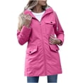 thumbnail image 2 of Dezsed Women Solid Color Rain Jacket Outdoor Hooded Windproof Loose With Pocket Coat Hot Pink M, 2 of 9