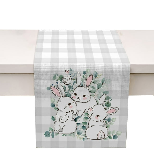 asddcavvf Chemin de Table Œuf de Pâques Lapin Décoration de Table de Cuisine Nappe Nappe de Table Basse Nappe de Fête Banquet Salon (2) Petite Table