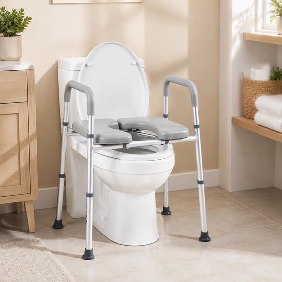 400 LBS Heavy‑Duty Raised Toilet Seat with Non‑Slip Handles, 5 Adjustable Height Padded Toilet Riser for Seniors Disabled Pregnant, Fits Most Toilets