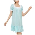 thumbnail image 1 of AWZXDE Special Style Solid Color Casual Elegant Ruffled Hem Design Short Sleeve Fashion Short Dress Plus Size Home Sleepwear Blue,L, 1 of 4