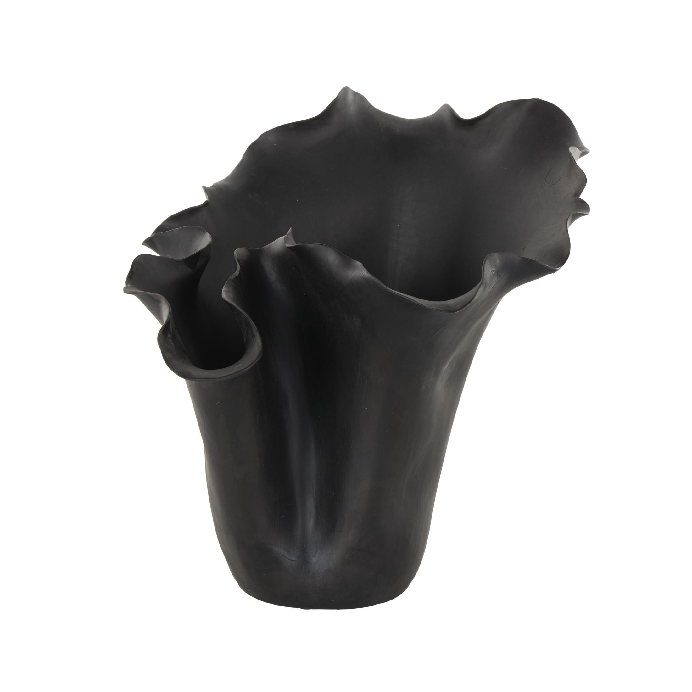 DecMode 10" Floral Abstract Floral Inspired Black Ceramic Vase