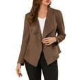 thumbnail image 1 of INSPIRE CHIC Blazer à Col Drapé en Faux Suède pour Femme, Manches Longues, Ouvert à l'Avant, m Brun Clair, 1 of 8