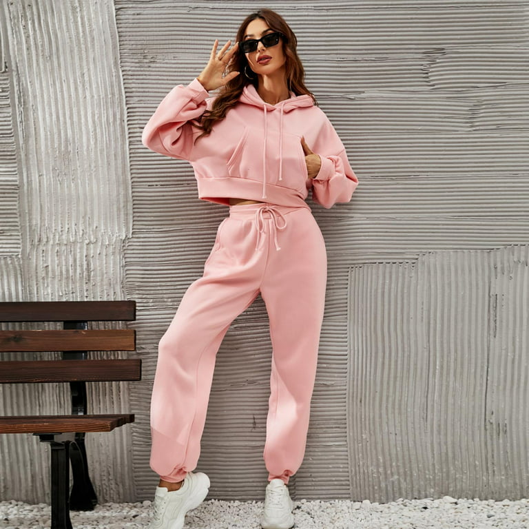 Womens Ladies 2 Piece Crop Top and Cargo Joggers Co-Ord Set Winter Fashion
