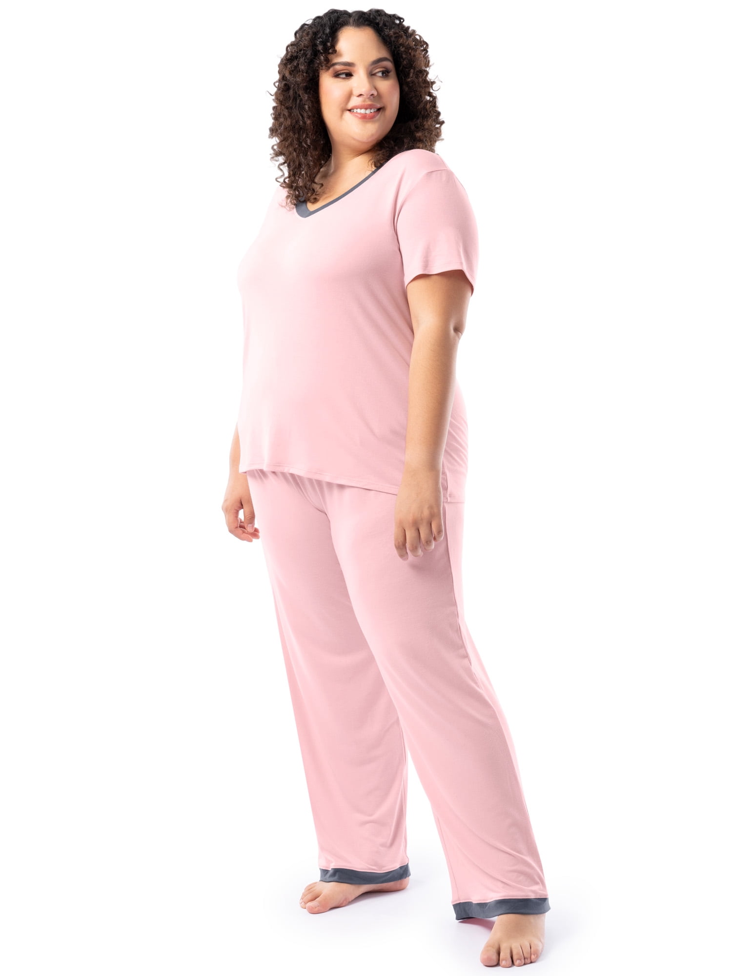 Fruit of the Loom Women's Soft & Breathable V-Neck Short Sleeve Top & Pajama Pant Set, Sizes S-4X