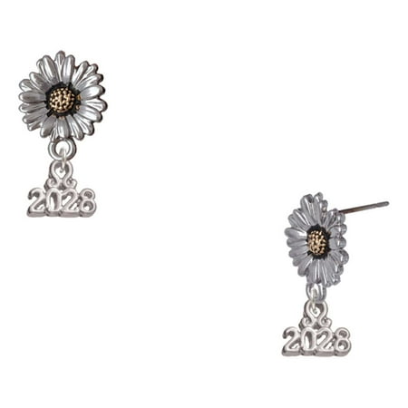 Delight Jewelry Silver-tone Mini Year 2028 – Two-tone Daisy Flower Post Earrings