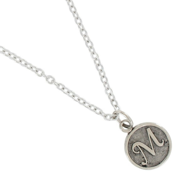 Silver Tone Chain Cursive Initial Letter M Charm Pendant Necklace Ladies Adult Female Women
