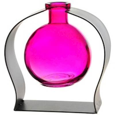 FUCHSIA 8.5 Ounce Ball Glass Vase With Metal Stand - Courtneys