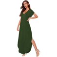 thumbnail image 3 of Women's V Neck Side Pockets Split Hem Beach Long Maxi Dress, 3 of 5