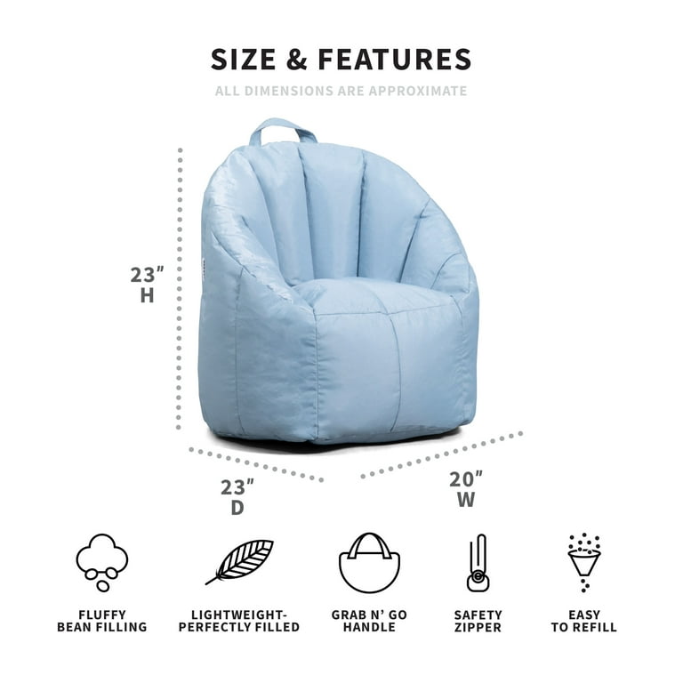 Big Joe Joey Junior Kids Bean Bag Chair 1.5 Feet Durable Polyester Nylon Blend Blue Fog