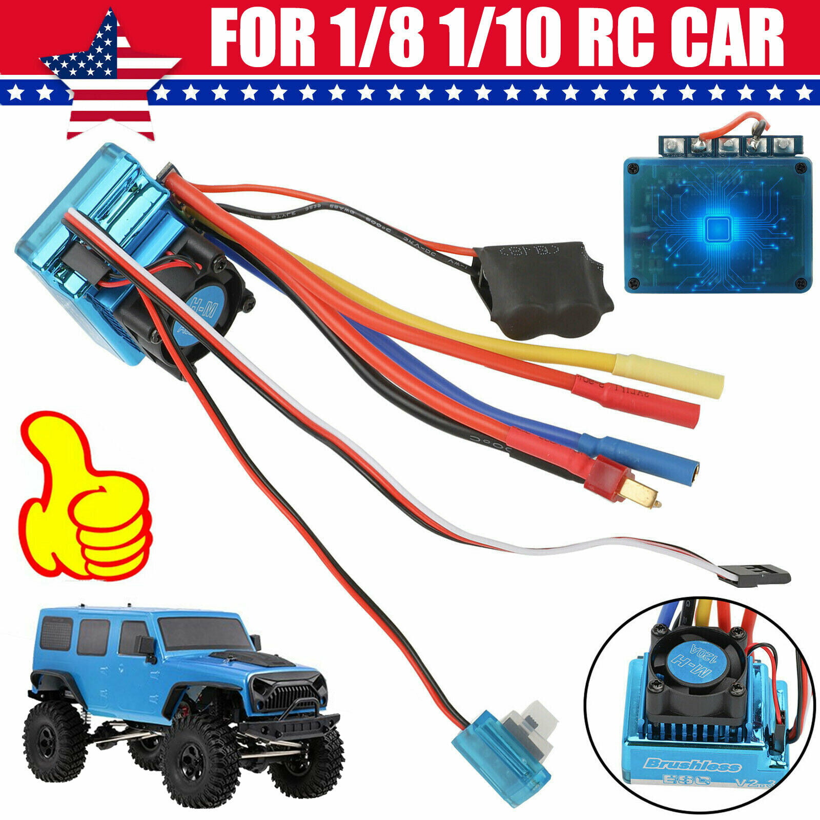 Walmeck 120A Brushless ESC Electric Speed Controller 6.0V/3A BEC for 1/8 1/10 RC Car