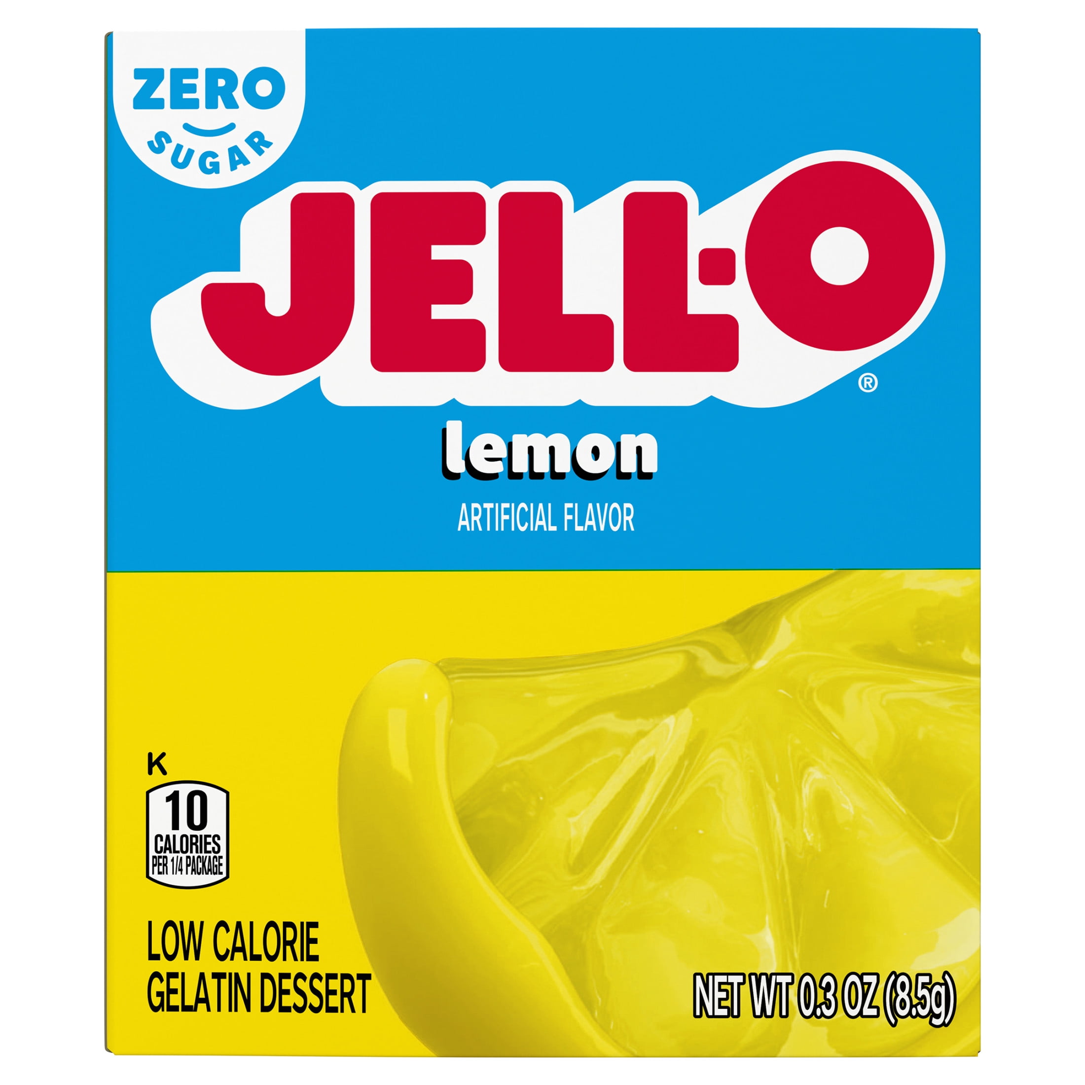Jell-O Lemon Zero Sugar Gelatin Dessert Mix, 0.3 oz Box