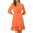 thumbnail image 1 of INSPIRE CHIC Robe A-Line en Mousseline Smockée pour Femme à Ourlet Volanté Superposé, Manches 3/4, m Orange, 1 of 8