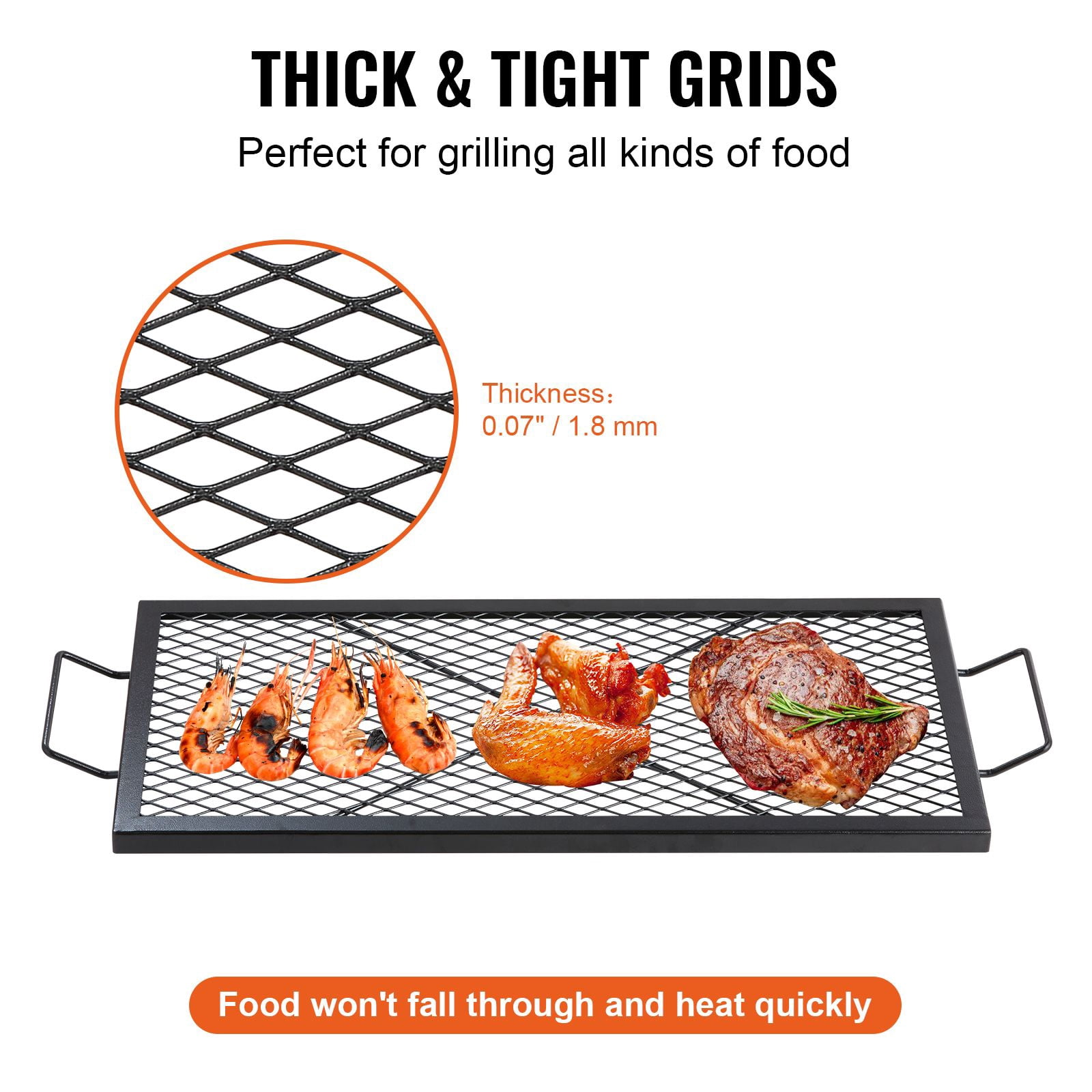 Fire Pit Cooking Grate 32" x 15", Heavy-Duty Steel, Diamond-Shaped Mesh, 44 lbs Capacity, Portable Handle, for Camping BBQ Outdoor Cooking