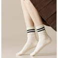 thumbnail image 4 of 5 Pairs Striped Athletic Socks,Cute Casual Cotton Crew Socks,All Season Vintage Retro Socks for Women, 4 of 8