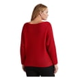 thumbnail image 2 of RALPH LAUREN Womens Red Knit Glitter Ribbed Dolman Sleeve Boat Neck Sweater L, 2 of 4