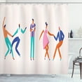 thumbnail image 1 of Rock and Roll Shower Curtain, Horizontally Placed Dancing Men and Women, Fabric Bathroom Set with Hooks, 69"W X 84"L Extra Long, Dark Seafoam Dark Violet Pastel Pink and White, by Ambesonne, 1 of 3