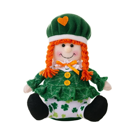 Guanglvv St. Patrick's Day Irish Girl Plush Doll - Red Braids, Green Outfit, Cartoon Ornament for Home Decor, Festival Party Props & Children's Gifts 8.66 inch