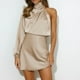 thumbnail image 2 of Vestido de cóctel de satén de manga larga y hombros descubiertos para mujer: diseño elegante de color liso, cremallera trasera oculta, para bodas/fiestas, 2 of 6