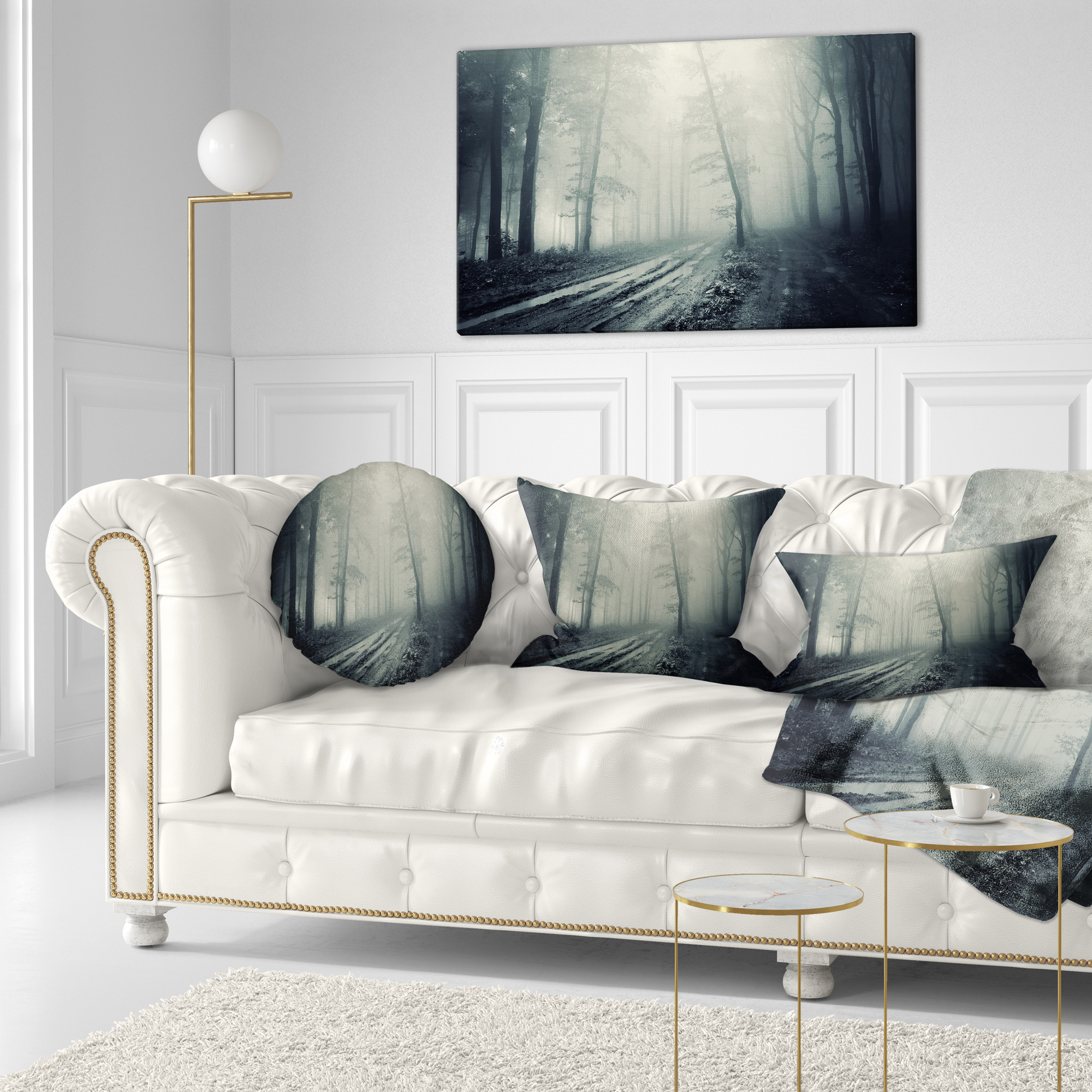 Designart Spooky Dark Forest with Fog - Landscape Photography Throw Pillow - 12x20