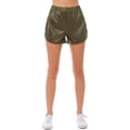 thumbnail image 3 of Made by Olivia Women's Dolphin Hem Faux Leather Shorts with Elastic Band, 3 of 5