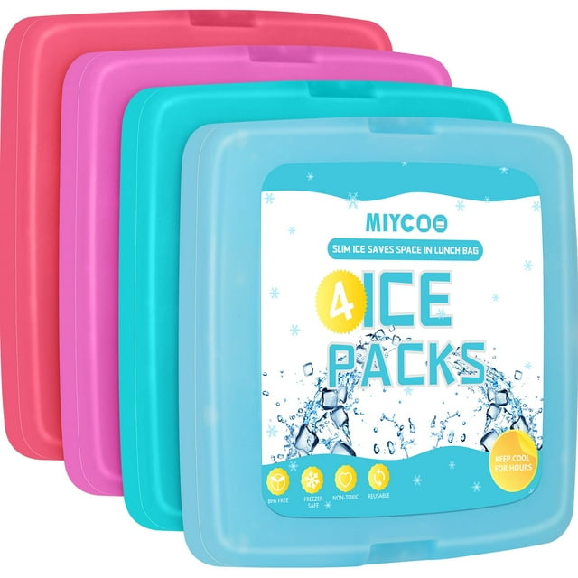 Paquete de hielo MIYCOO Slim, reutilizable, paquete de 4 unidades, 13 x 1,8 x 13 cm