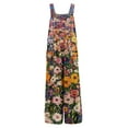 thumbnail image 4 of Women's Floral Print Overalls - Sleeveless Adjustable Straps Cotton Romper with Pockets for Casual Wear ,Orange,M, 4 of 8