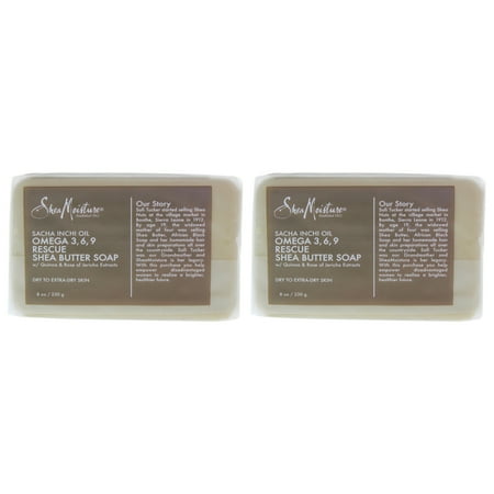 SheaMoisture Sacha Inchi Oil Omega-3-6-9 Rescue Shea Butter Soap, Dry to Extra-Dry Skin for Unisex Bar Soap, Pack of 2, 8 oz