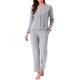 thumbnail image 1 of Conjuntos de pijama para mujer, botón, manga larga, cuello en V, ropa de estar en casa, pantalones con cintura elástica, 2 piezas con bolsillos, XS, gris, 1 of 6