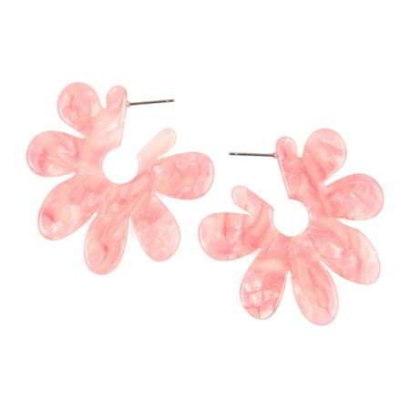 - Riah Fashion Marbled Geometric Flower Resin Hoop Earrings