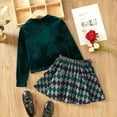 thumbnail image 5 of PatPat Girls Clothes Long Sleeve Skirt Set Velvet Crop Top and Bows Plaid Dress 2-Piece School Outfit Green Holidays Sizes 4-12Y, 5 of 10