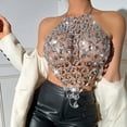thumbnail image 7 of Kilaqueen Tank Tops for Women Sparkly Gemstones Splicing Halter Chain Top Rhinestone Nightclub Club Party Rave Crop Vest, 7 of 7