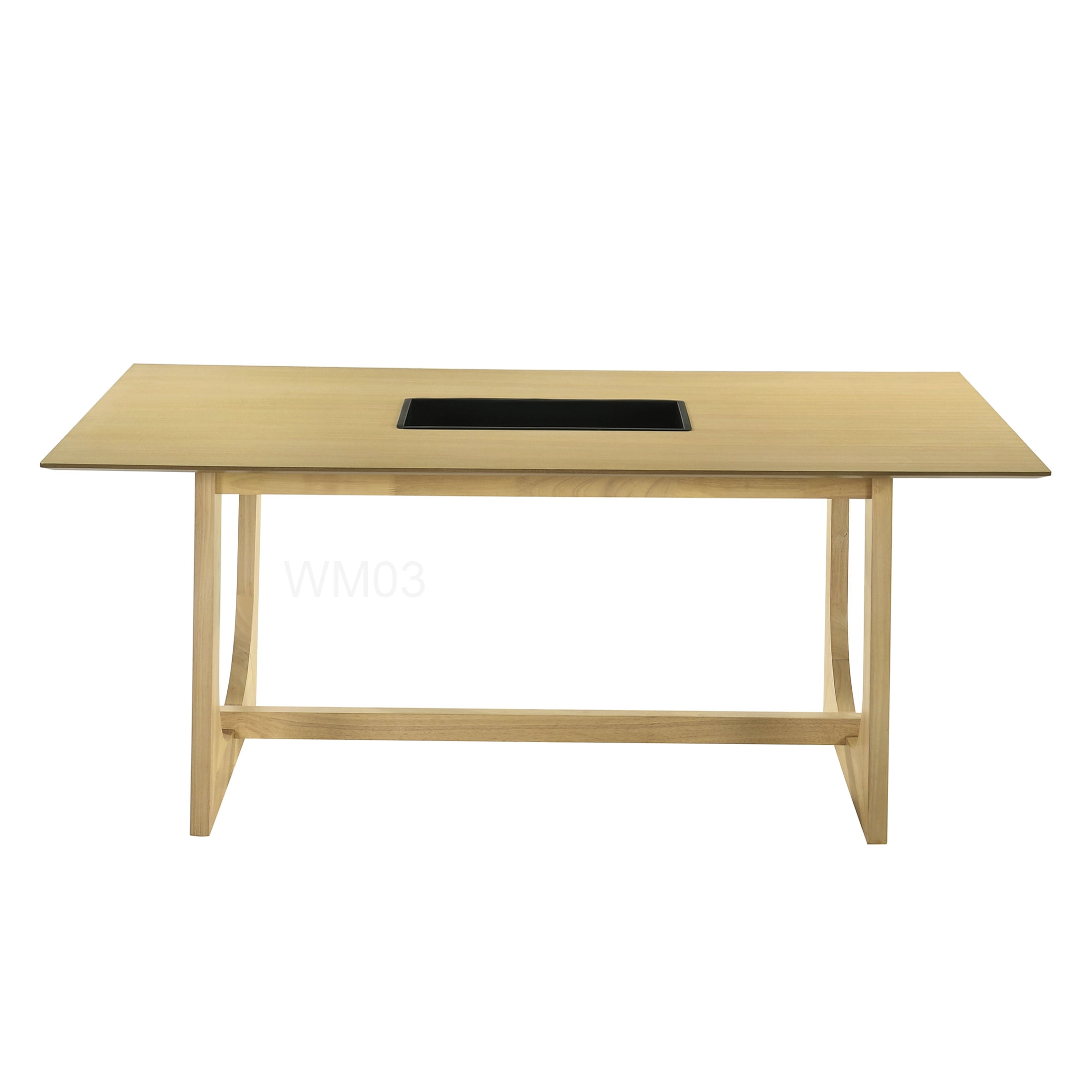 Rectangular Dining Table with Natural Wood Grain Finish, Sturdy Double U Base Synthetic Wood Table for Dining Room and Kitchen