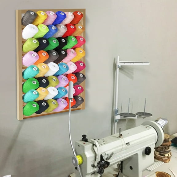 Ikoopy Wooden Thread Holder 48/54 Spool Wooden Thread Rack Wall Mounted Sewing Thread Holder with Screws Multi Purpose Sewing Thread Holder Organizer for Embroidery Sewing Threads Hair Band