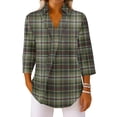 thumbnail image 4 of Wutalume Womens Tops with 3/4 Sleeve, V-Neck Shirt with Plaid Print for Business Casual, Office Attire, Smart Casual Looks, and Comfortable Fit,Army Green L, 4 of 7