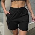 thumbnail image 2 of hlysgo Women's Bermuda Cargo Shorts Elastic Waist Wide Leg Soft Short Summer Beach Vacation Short with Pockets Black,S, 2 of 6