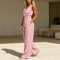 thumbnail image 6 of ClodeEU Women's V Neck Sleeveless Top and Elastic Waist Drawstring Wide Leg Pants Set with Pockets ,Casual Two Piece Outfit Pink,Women's Plus M, 6 of 7