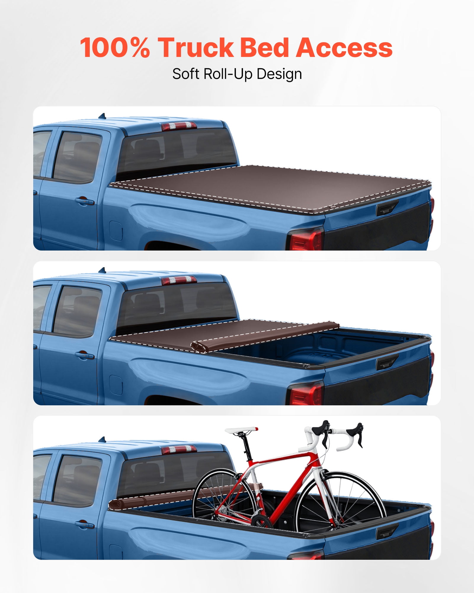 VEVOR Soft Roll-Up Truck Bed Tonneau Cover,