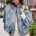 thumbnail image 2 of Chaqueta Acolchada Corta con Estampado Floral Vintage para Mujer, Chaqueta Corta Abierta Al Frente, Ropa de Abrigo Azul L, 2 of 3