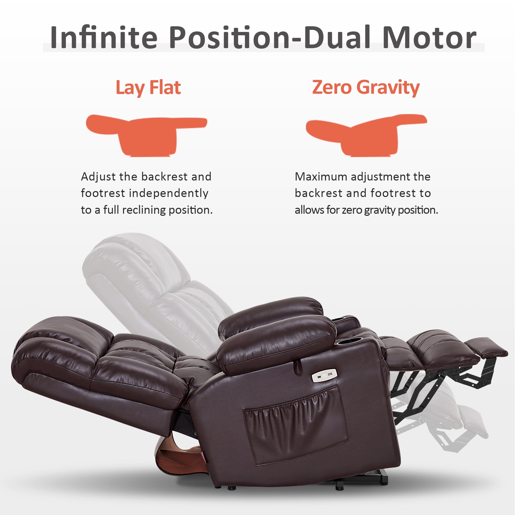 MCombo Large Lay Flat Dual Motor Power Lift Recliner for Big and Tall Elderly, Faux Leather(Dark Brown)