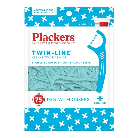 PLACKERS Fil Dentaire, Twin-Line Advanced Cleaning, Saveur Menthe 75 Unités (Lot de 7)