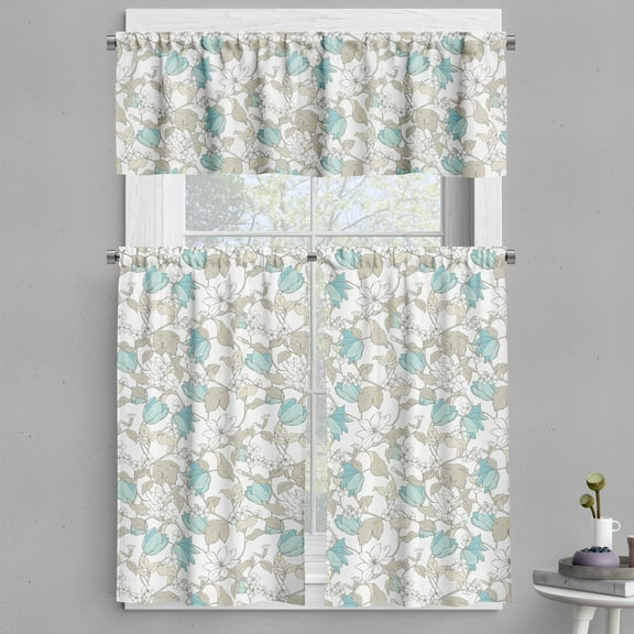 Ambesonne Floral Valance & Curtain, Spring Blossoms Soft Tones, 55"x24", Turquoise Grey Yellow