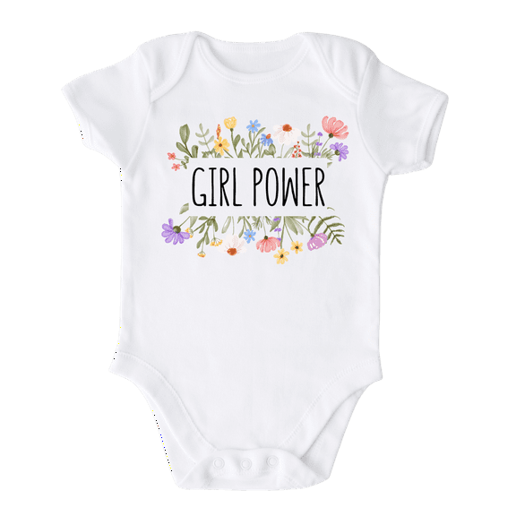 Floral Girl Power Baby Bodysuit, Newborn Outfit, Baby Clothes, Gift for Children 18m White