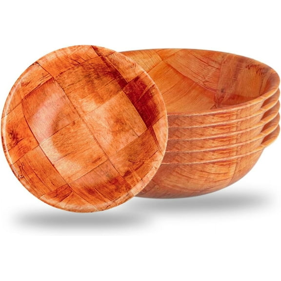 Wooden Woven Salad Bowl, Woven Wood Snack Bowls 6"-Inch, Set of 6 .,