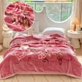 thumbnail image 7 of WOOW DEPOT Thick Fleece Bed Blanket, 1 PCS Rose Floral Printed 7.3 lbs Heavy, Soft Warm Mink Blanket Luxurious Reversible, Full Queen 78.7" x 90.5", Pink, 7 of 7